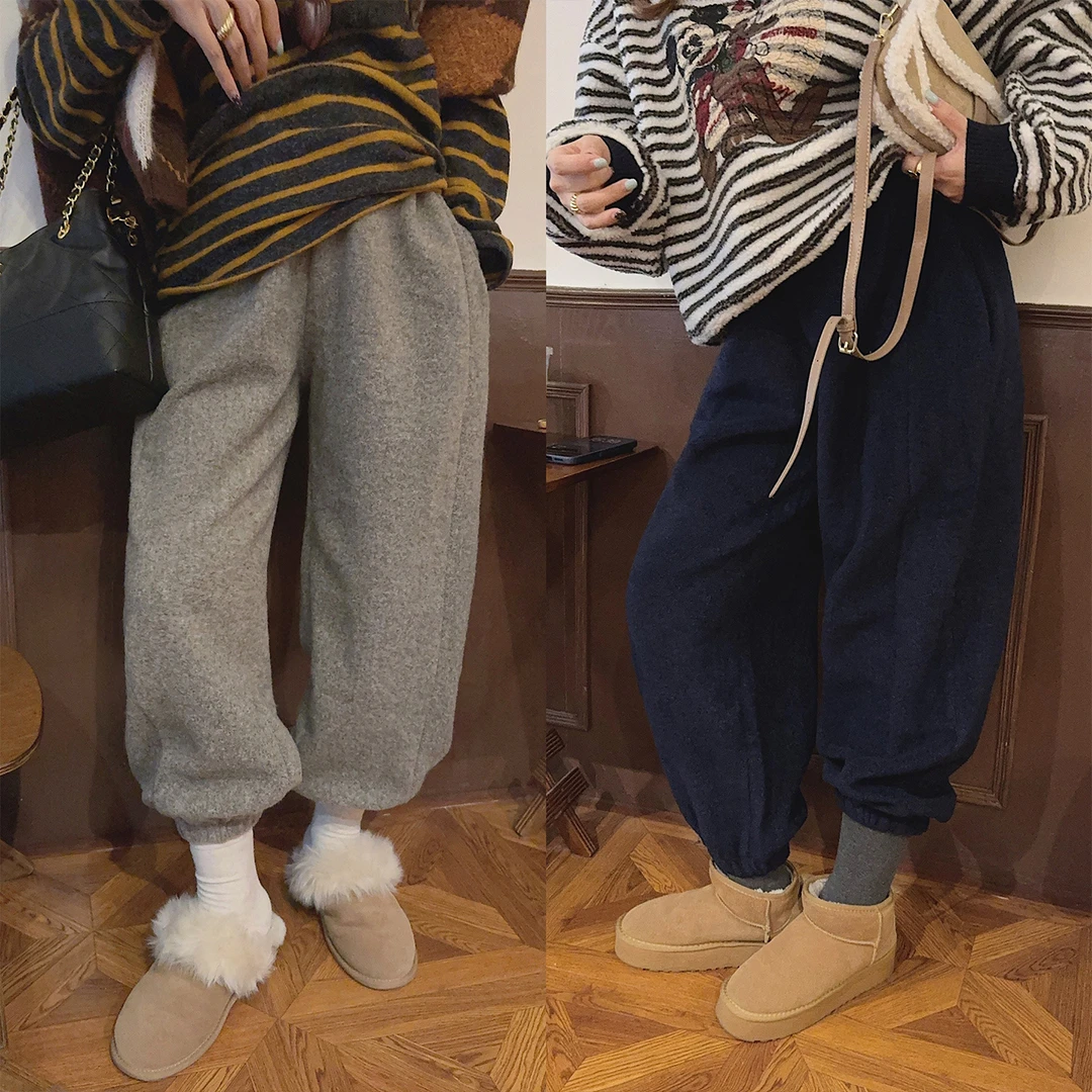 智英欧尼 休闲卫裤【宽松保暖加厚松紧腰秋冬暖裤束脚裤】