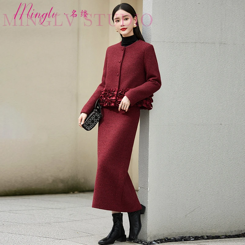 名缕小香风外套半身裙两件套女冬2025新款高级感名媛毛呢套装裙