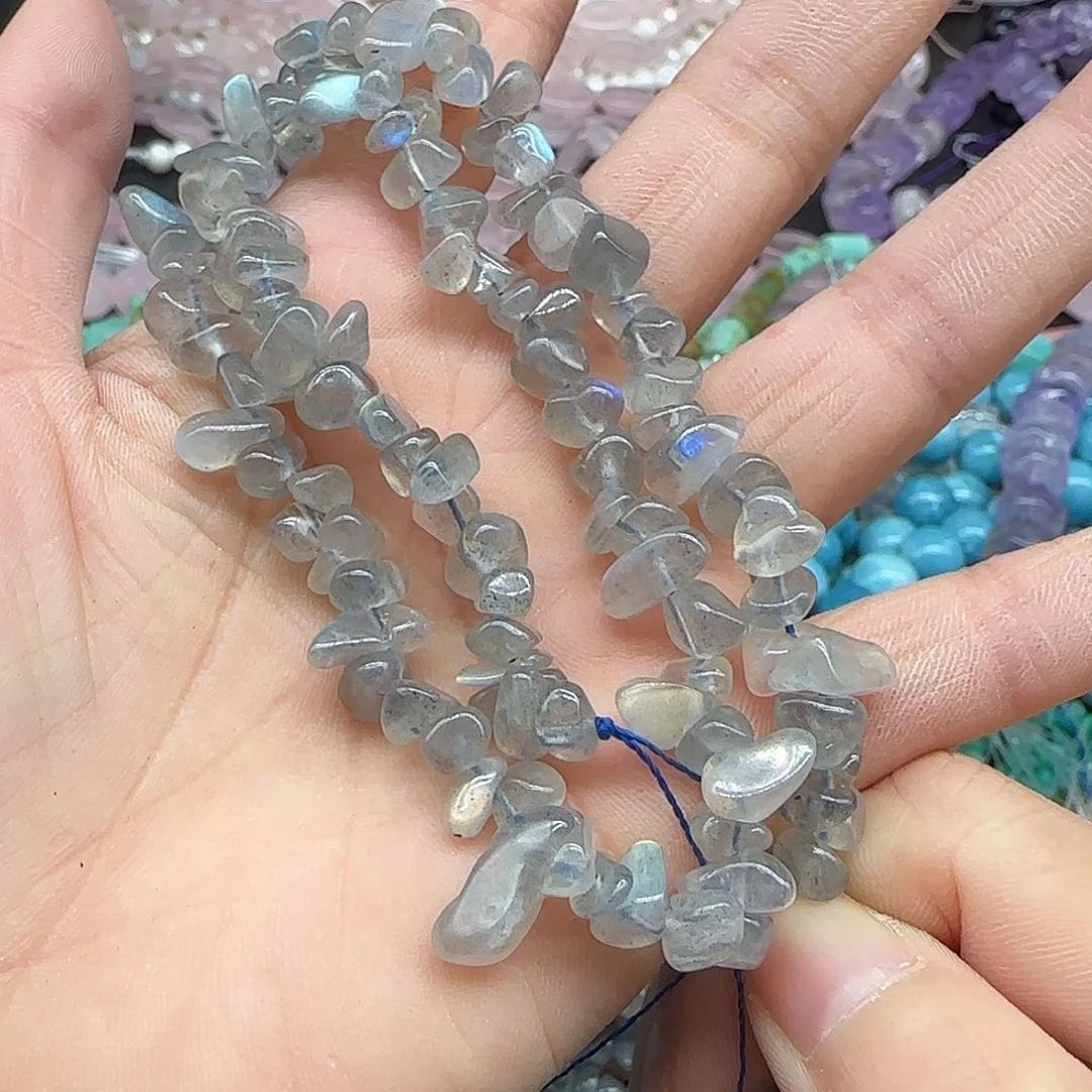 玛瑙/玉髓珠宝半成品合金灰月光6-8mm随形一条