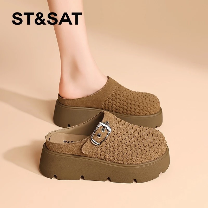 星期六复古增高厚底勃肯鞋半拖鞋女2025秋季新款包头拖懒人一脚蹬