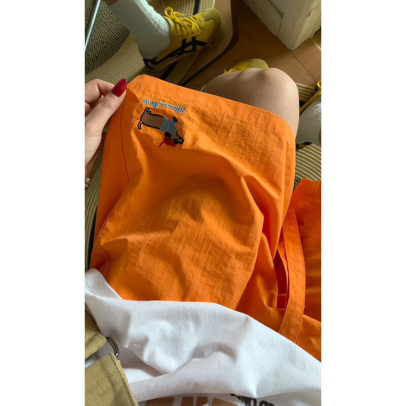 多巴胺尼龙速干腊肠狗刺绣短裤男款夏季潮牌冰丝透气四五分沙滩裤