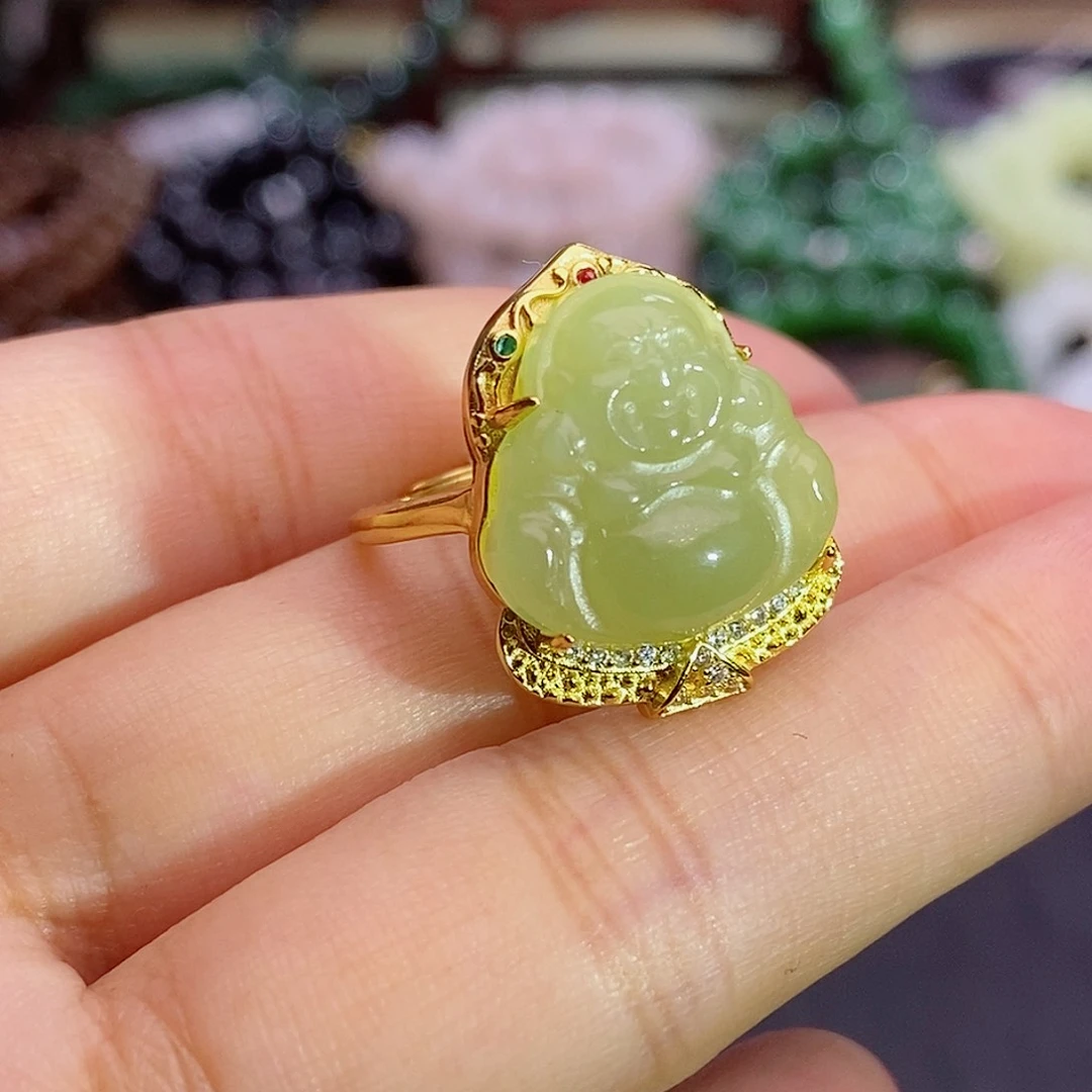 和田玉未镶嵌颈饰新疆黄口银戒指