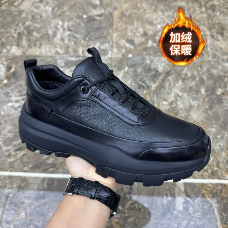 广州真皮男鞋2025秋冬新款头层牛皮时尚百搭厚底休闲鞋舒适运动鞋