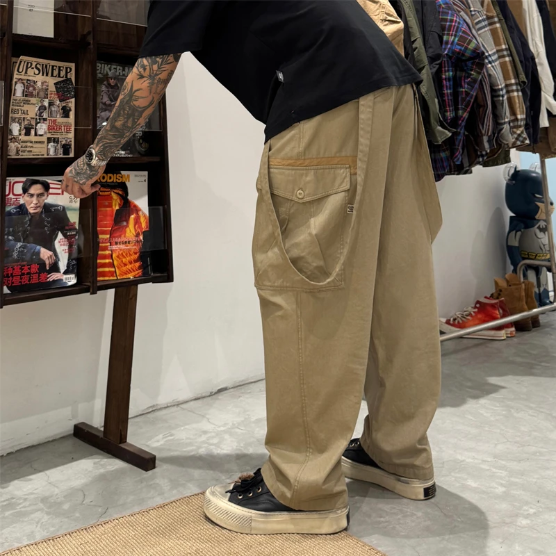 郑郑郑NEIQ工装水洗背带裤3.0撞色大口袋可拆卸背带裤涂层工装裤