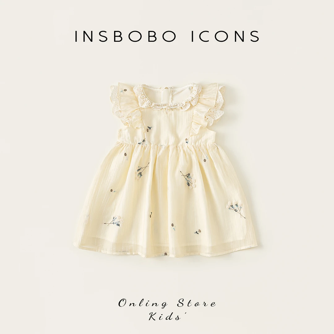 INSbobo女童小飞袖公主裙夏季新品宝宝裙子盘扣绣花连衣裙XQ25121