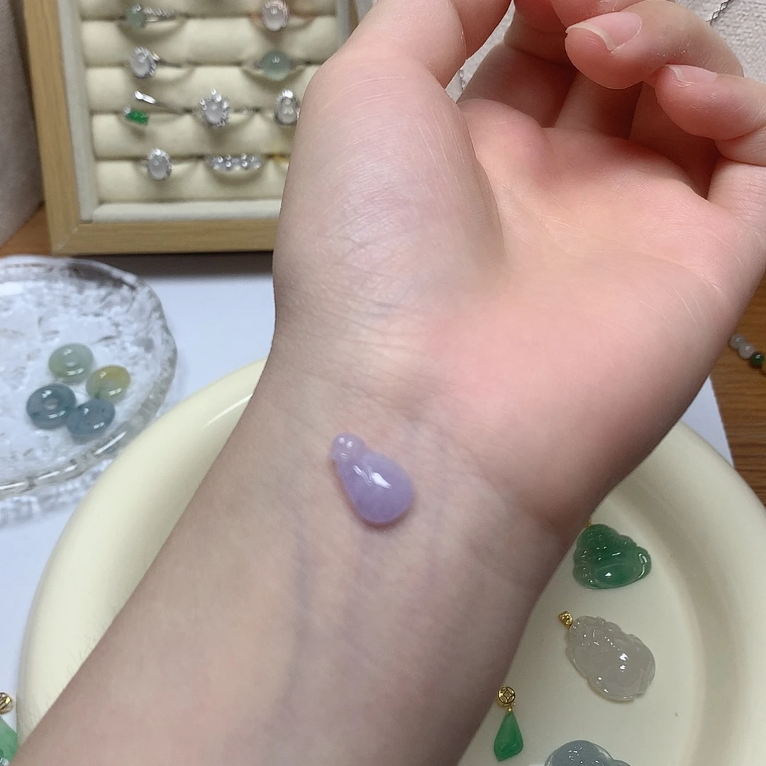 「***」翡翠银S925镶嵌颈饰冰紫钱袋子