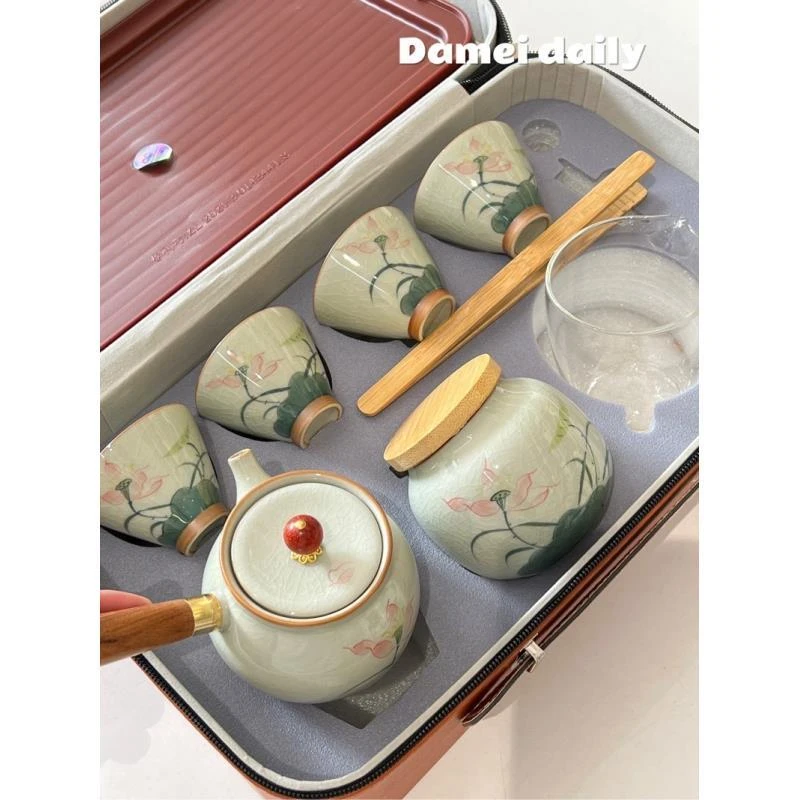 大美陶瓷爱莲茶具礼盒