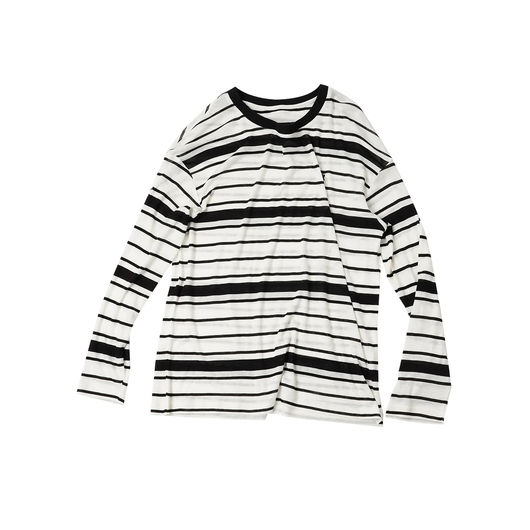 【条纹骑马小人长袖】纯欲慵懒风女装长袖莱赛尔+绵羊毛 CXEL56167