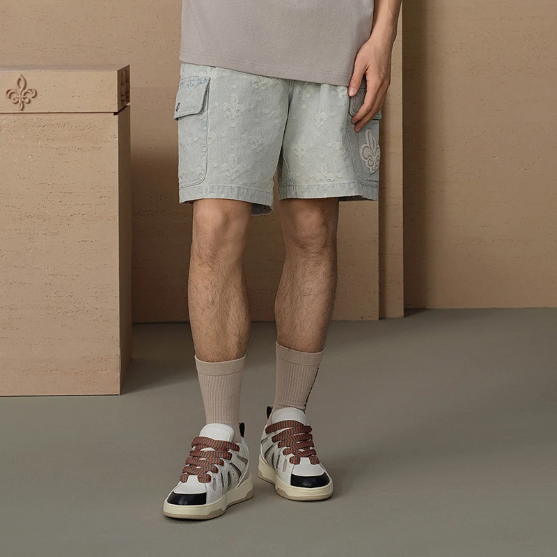 PALLADIUM帕拉丁夏季男款休闲裤时尚潮流提花宽松牛仔短裤109691