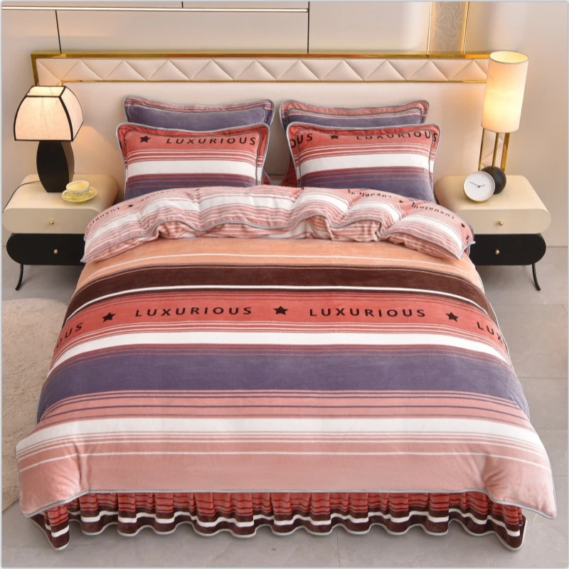 加厚牛奶绒四件套秋冬保暖床单被套抗静电双面绒床上用品印花