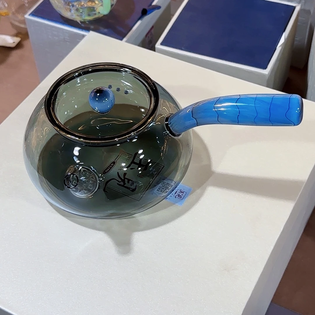 124号玉见侧把泡茶壶蓝色
