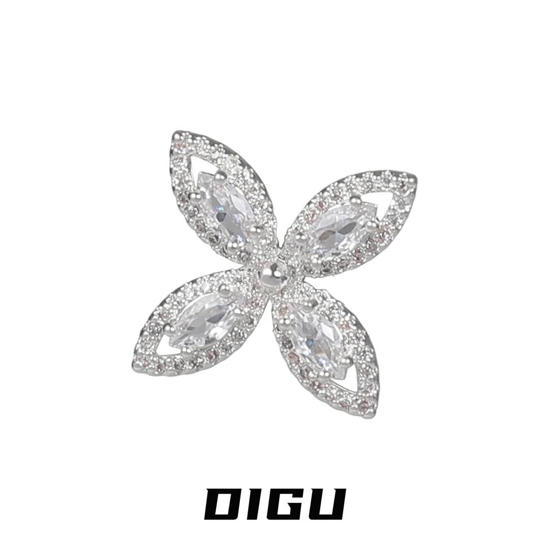 嘀咕家 铜合金合成锆石耳饰 精致满钻四叶草耳夹小众耳骨夹耳饰