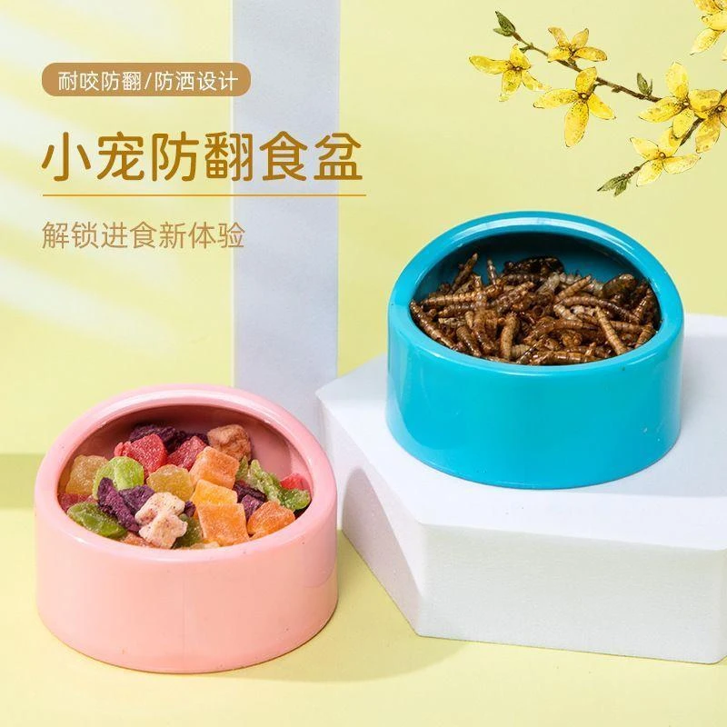 撒食盒金丝熊糖果色仓鼠圆形食盆塑料防斜口小宠喂食器仓鼠碗
