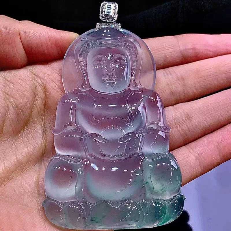 天然缅甸翡翠A货观音吊坠