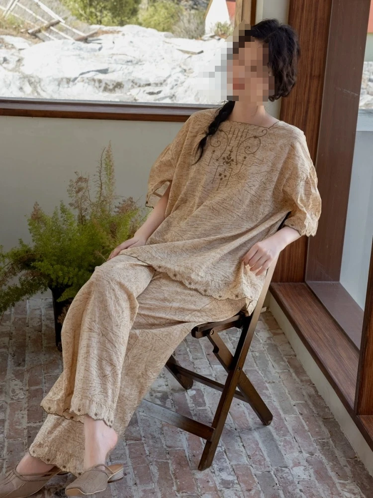 二小姐/夏季长裤成人薄款睡衣家居服套装套装阔腿裤上衣凉快舒适