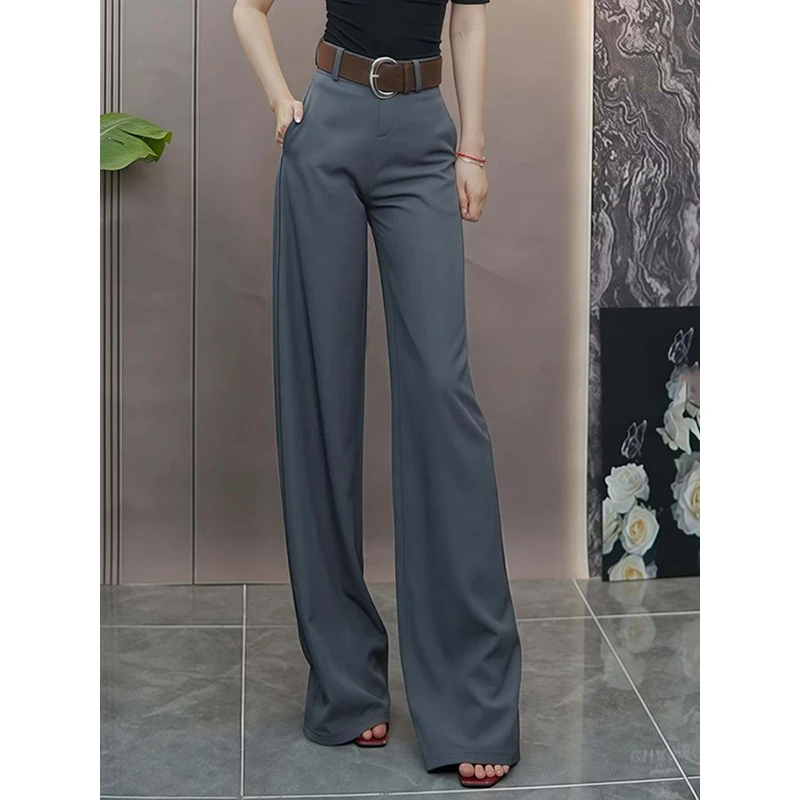 【送腰带】高级感灰色西装裤女2025秋季新款高腰显瘦垂感阔腿裤子