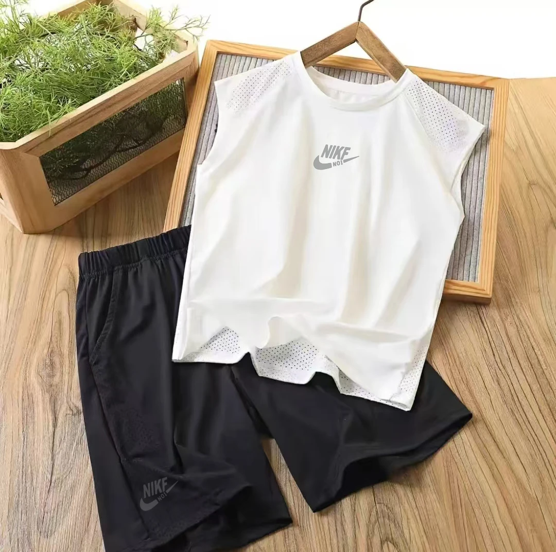 NK男童运动套装男女通用A类无袖休闲A类透气夏季速干中大童两件套