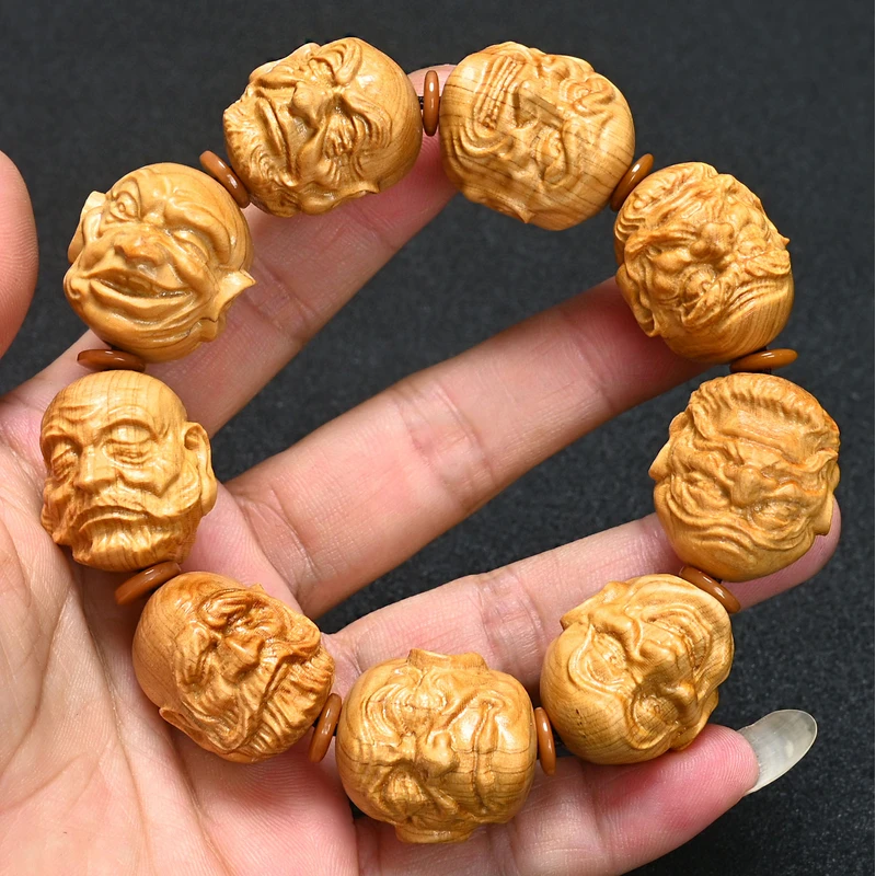 崖柏木2.0十八罗汉手串实木双面精雕立体佛珠随身盘玩念珠手把件