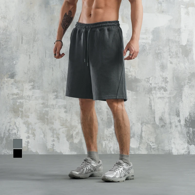 鹿家门夏季新品大码男士宽松休闲五分裤运动美式健身训练重磅短裤