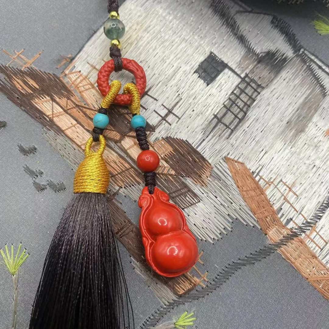 含辰砂工艺品高含量朱砂红砂设计款福禄双全爆款葫芦流苏包包挂