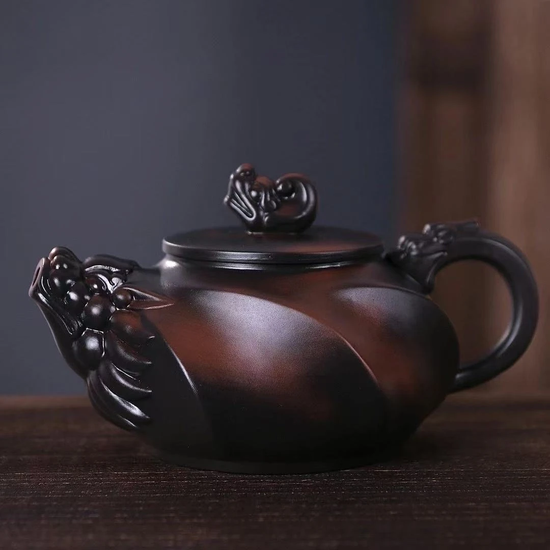 建水紫陶新款全手工龙头老大紫砂壶单壶茶壶(范明伟)安全包装