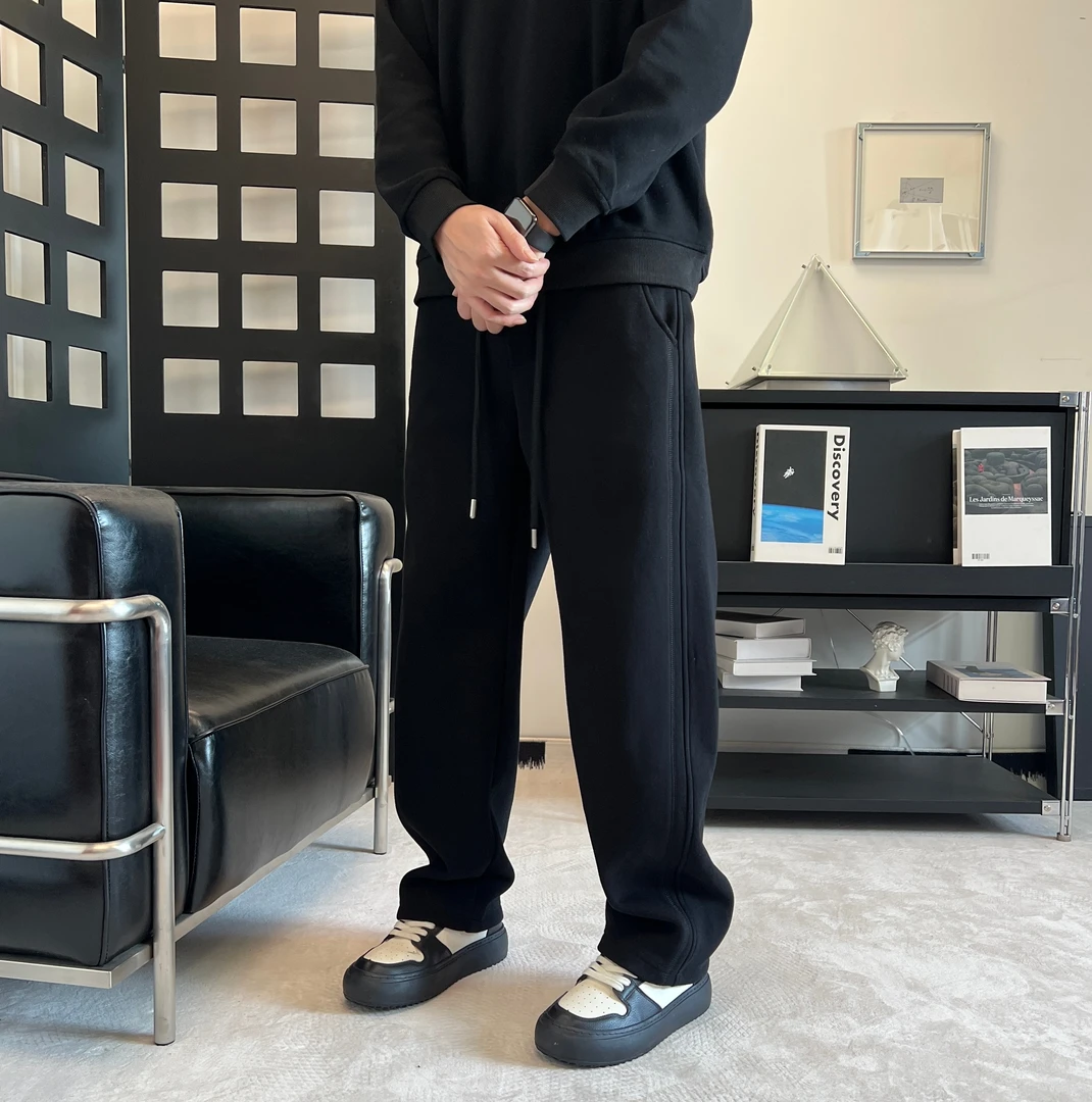 春秋加绒高弹直筒透气直筒裤裤子卫裤净版休闲裤冬季高级感男裤潮