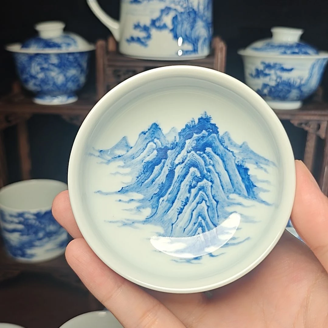 ✎***丶摆件青花山水主人杯