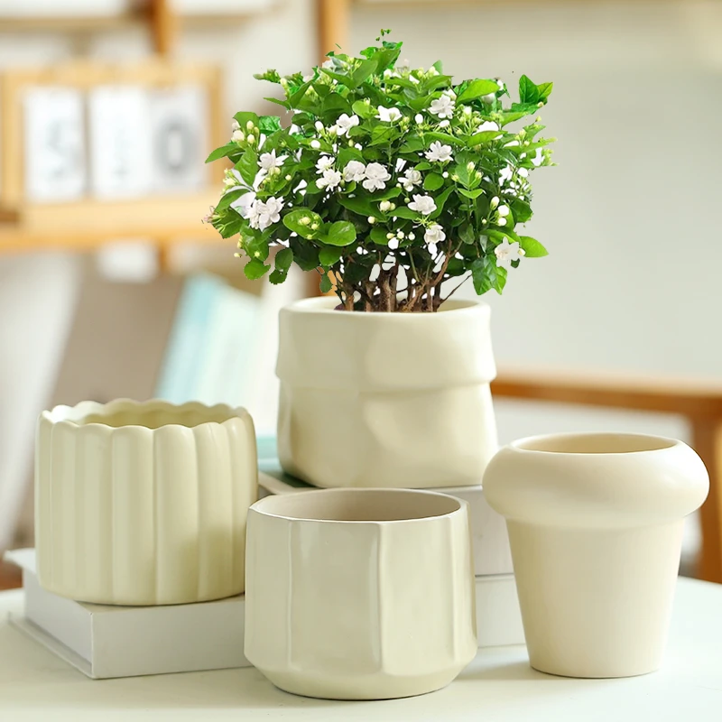 ins风捡漏清仓轻奢简约奶油风花盆送托盘蝴蝶兰多肉专用陶瓷花盆