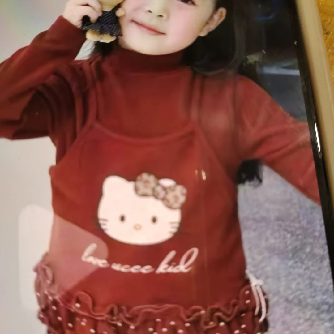 女童酒红色假两件kt加绒的打底