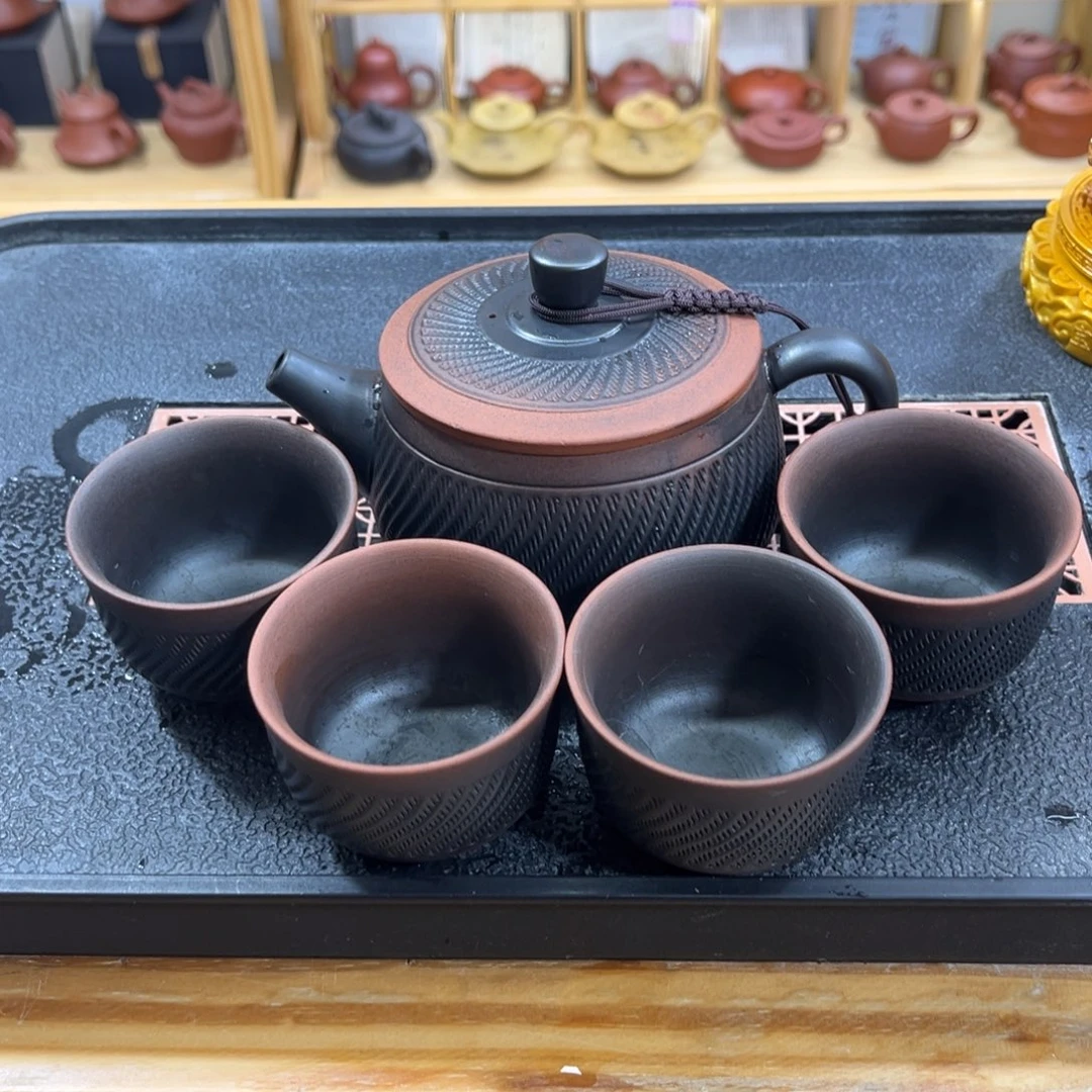 紫砂茶案汉瓦（一壶四杯）