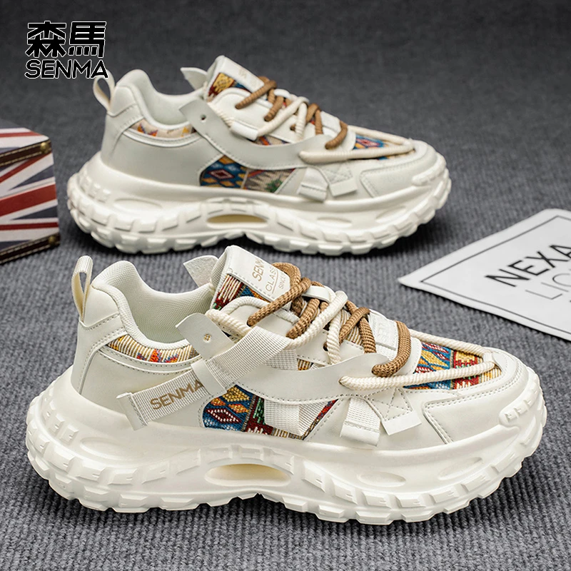 SENMA/森马男鞋2025新款冬季运动休闲跑步鞋厚底百搭小白老爹潮鞋