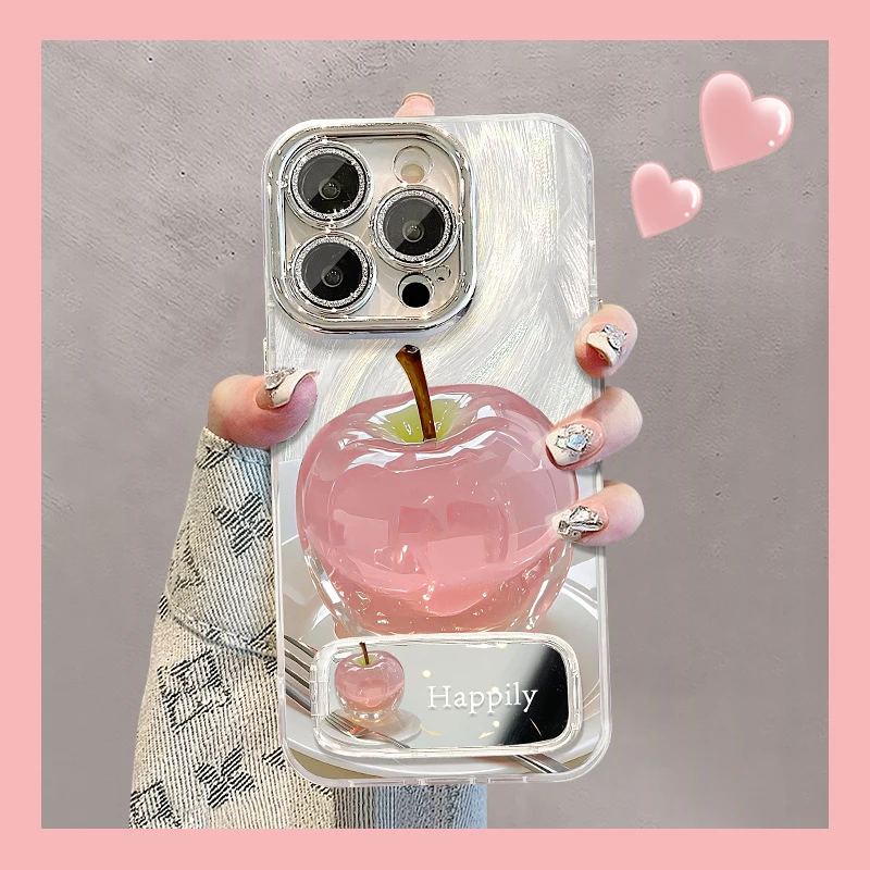 水晶苹果镜子支架适用苹果13手机壳华为mate60pro羽纱15全包14/11