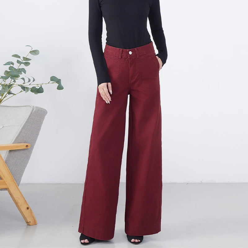安可拉红阔腿裤长裤春秋新款设计感高腰直筒裤大码休闲文艺女裤