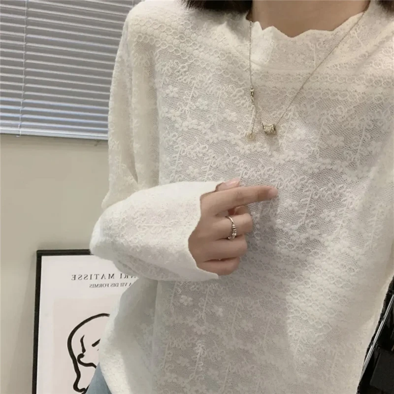 半高领蕾丝长袖打底衫女春秋内搭时尚百搭显瘦套头洋气针织衫毛衣