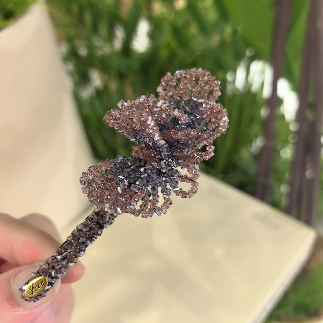 【庄生晓梦蝶】精品水晶暮山紫霞光色双拼编织双蝴蝶八公分弹夹5670