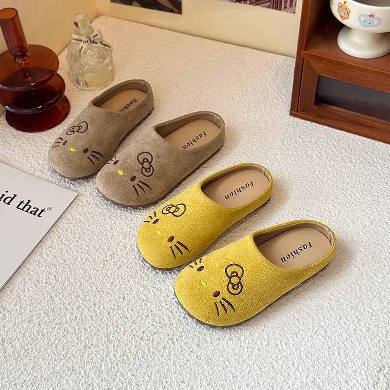 女童镂空勃肯半拖鞋2025夏季新款中大童一脚蹬平底半拖懒人凉拖鞋