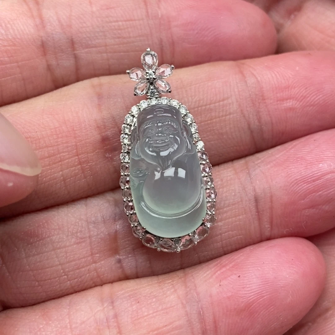 翡翠18K金镶嵌吊坠(不含链)财财