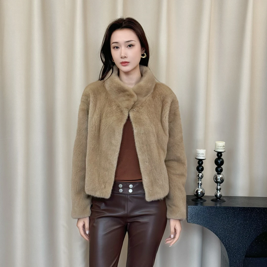 【源来有你】进口整貂立领轻奢女外套皮草斜排挽袖宽松慵懒版