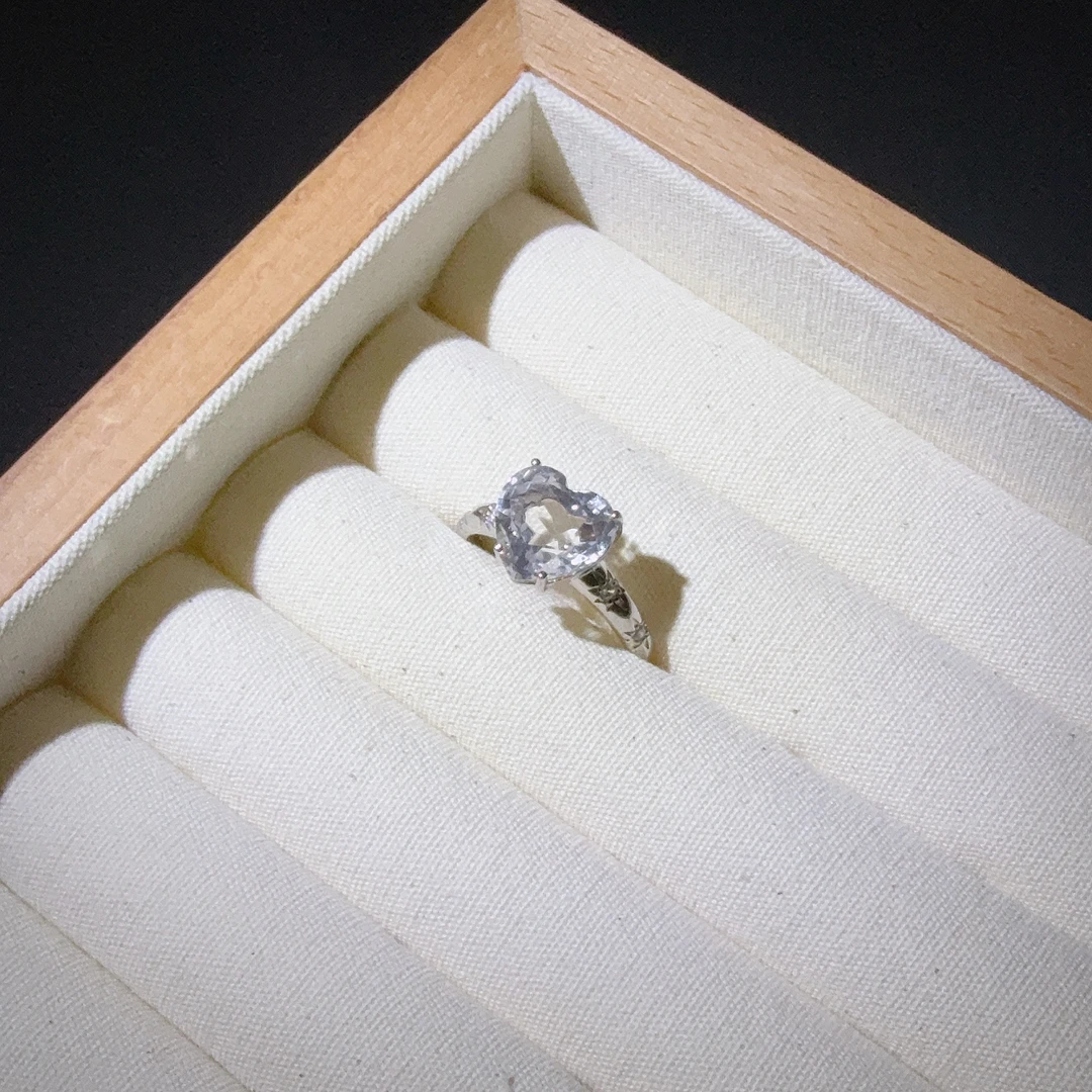 【月野】天然水晶白水晶爱心戒指L054