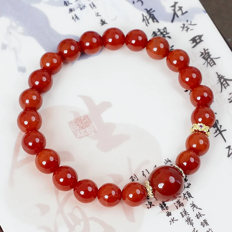 单圈红玛瑙素圈手链-8690