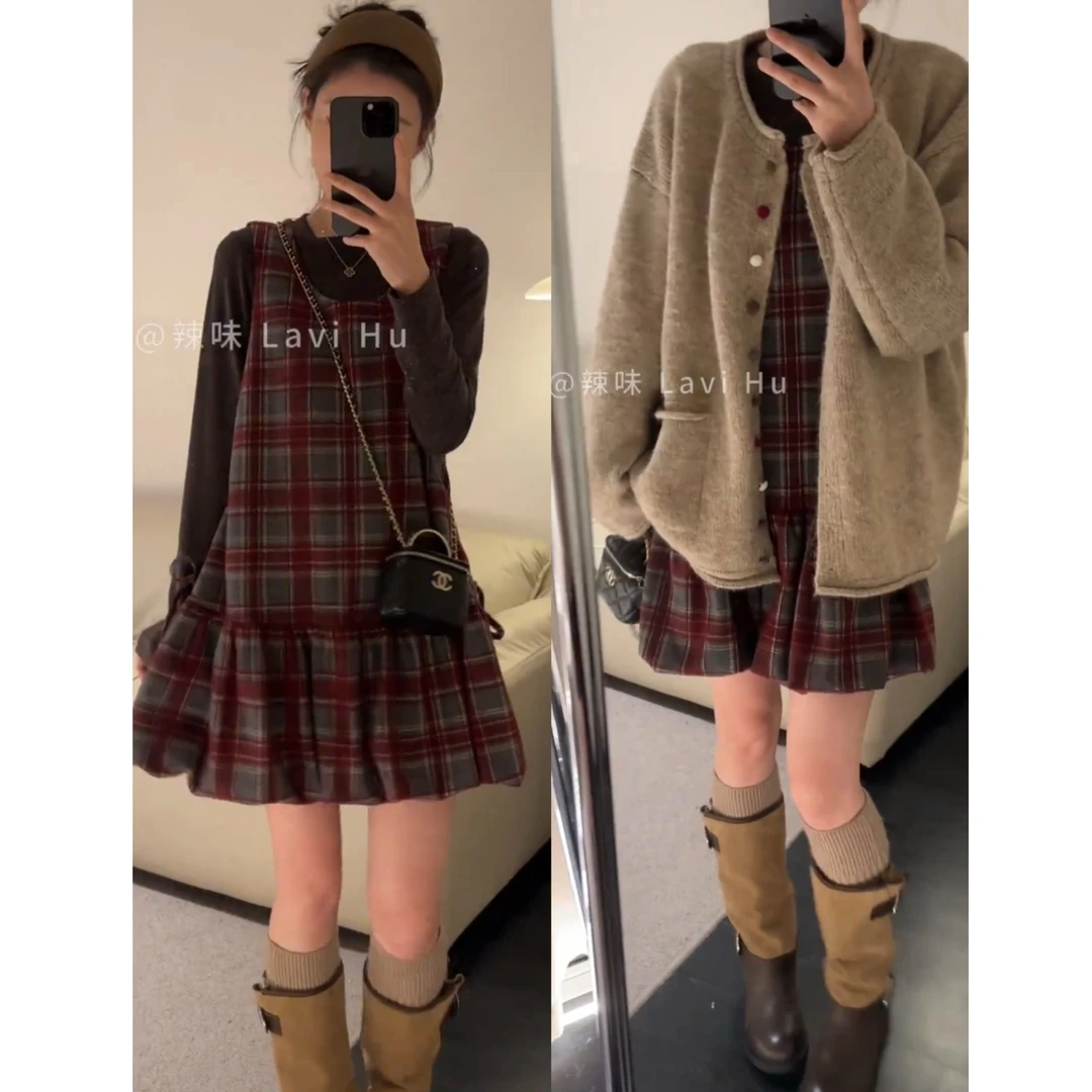 流行一整套2025秋冬新款时尚气质减龄休闲上衣背心裙开衫三件套