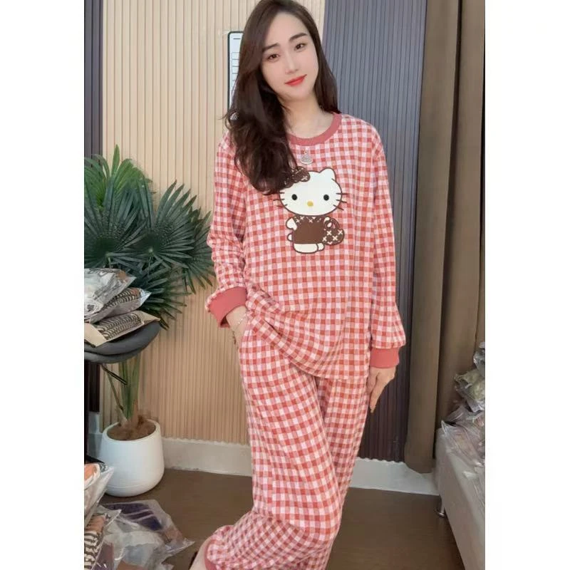 睡衣女冬季新款轻舒棉长袖长裤韩版休闲家居服套装（方糖KT）