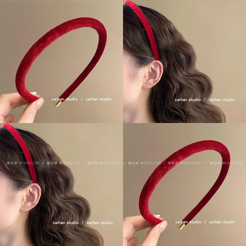 慕斯红丝绒~植绒金扣发箍法式高级感简约发箍新春高颅顶压发头箍