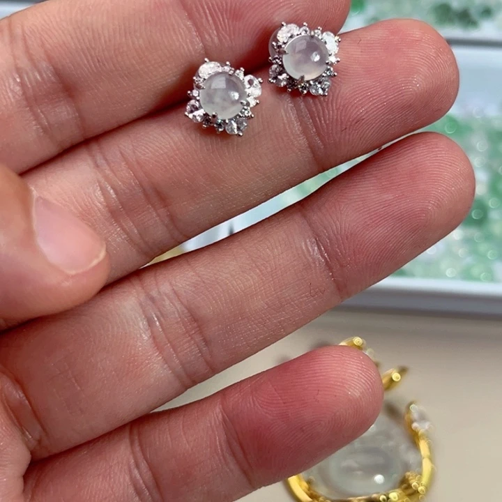 翡翠银S925镶嵌耳钉