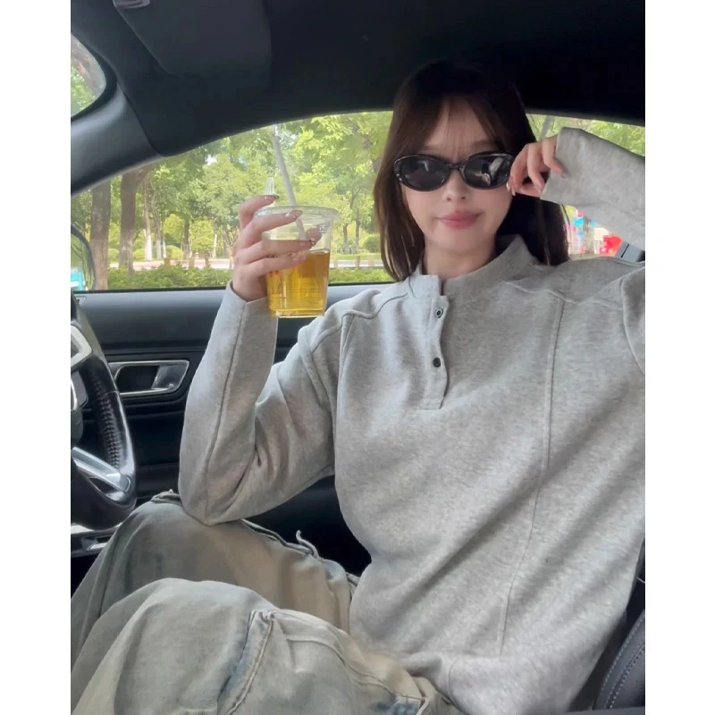 亨利领正肩拼接长袖T恤男款秋季美式高街重磅卫衣cleanfit打底衫