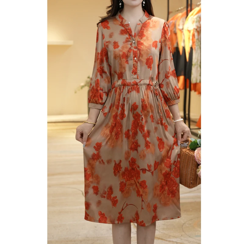 M1830女时尚中袖连衣裙气质夏季休闲百搭中长款裙