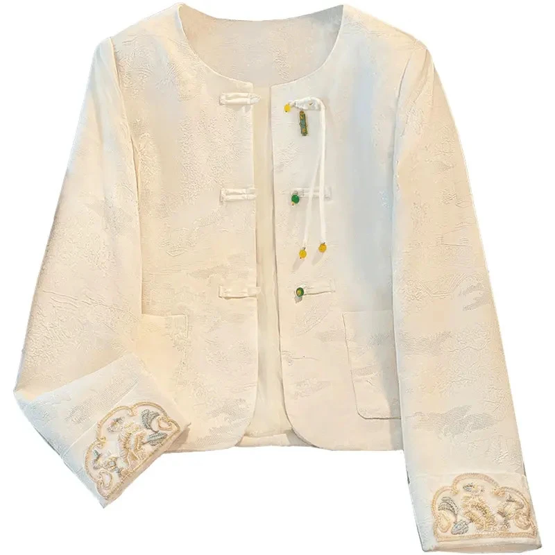 重工刺绣短款女短外套国风提花拼接外套春秋古风中国风