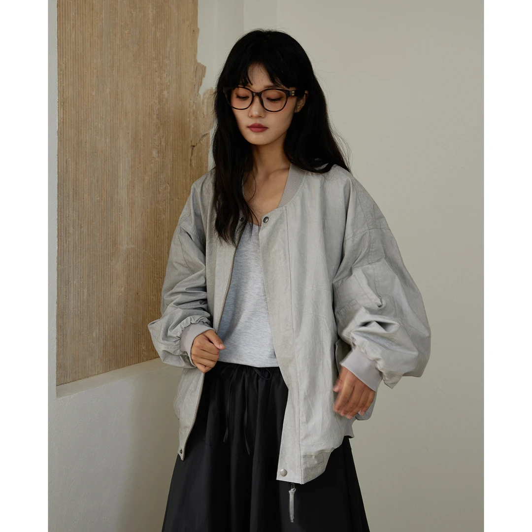 2053秋季工装夹克美式复古做旧宽松显瘦棒球服外套上衣
