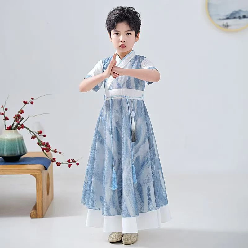 男宝宝汉服2025夏季新款男童唐装古装飞鱼服国风幼儿园儿童演出服