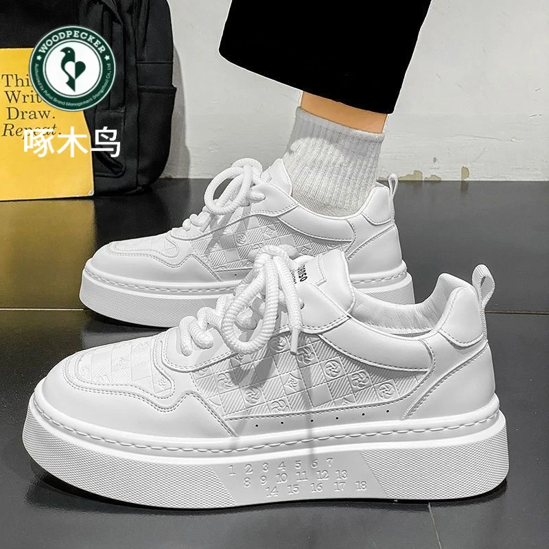 啄木鸟2025男鞋新款透气小白鞋男潮流百搭厚底运动鞋休闲板鞋潮鞋